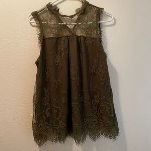 Olive Green Lace Tank Top
